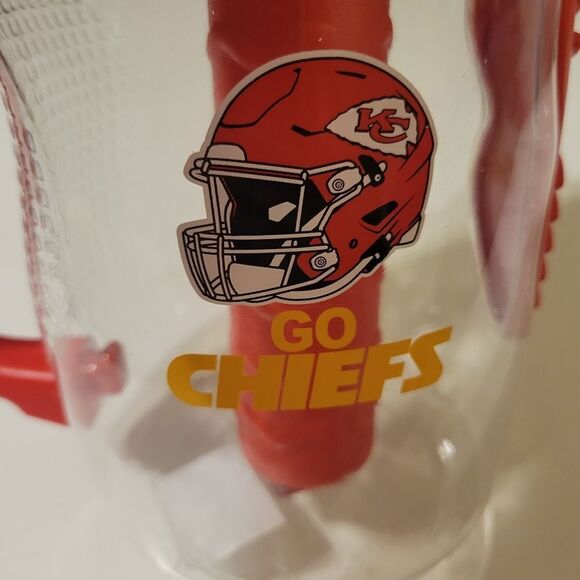 NEW CHIEFS NFL KANSAS CITY FOOTBALL CLEAR FLIP TOP HANDLED DRINK CUP NWT - Picture 4 of 16